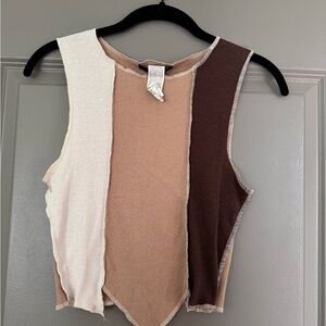 Forever 21 Tri-Tone Crop Top - Cream, Tan, Brown